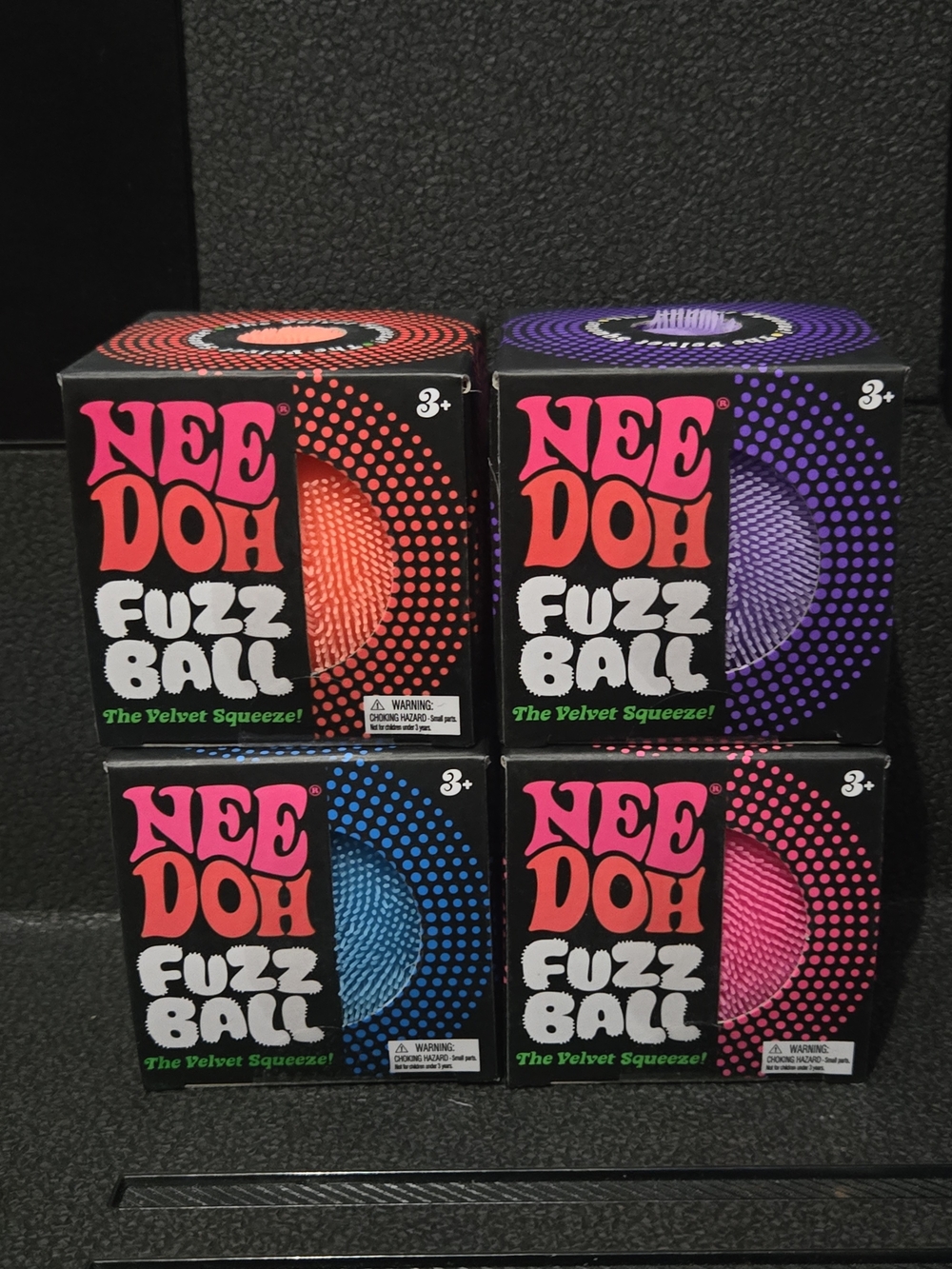 Needoh Fuzz Ball Set - Pink, Purple, Blue, Orange